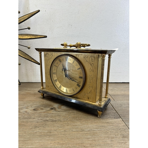 550 - Two mid 20th century clocks, one Kienzle brass sunburst and one Bentima quartz mantel