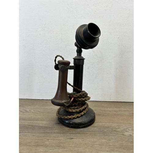 566 - An early 20th century GPO candlestick telephone stamped PX25/235 and No.2 - approx. 31cm high