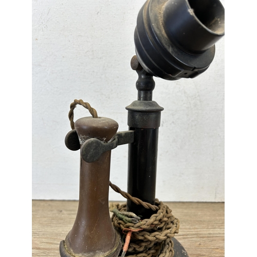 566 - An early 20th century GPO candlestick telephone stamped PX25/235 and No.2 - approx. 31cm high