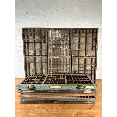 590 - Eight early/mid 20th century printer's trays - approx. 83cm long