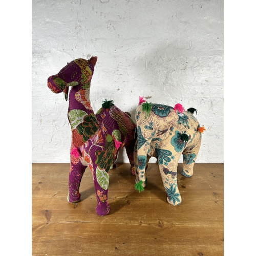 596 - Two hand stitched cloth animal figurines - tallest approx. 72cm high