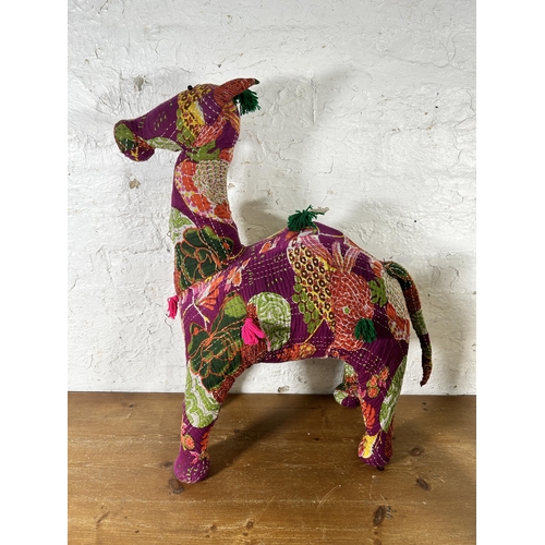 596 - Two hand stitched cloth animal figurines - tallest approx. 72cm high