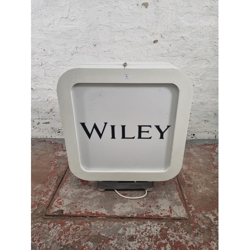 68 - A Wiley illuminating double sided advertising sign - approx. 70cm high x 60cm wide x 24cm deep