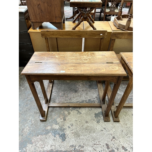 3 - A 19th century fruitwood school desk and chair - approx. 81cm high x 91 wide x 87cm deep