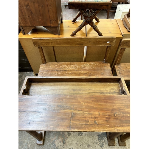 3 - A 19th century fruitwood school desk and chair - approx. 81cm high x 91 wide x 87cm deep