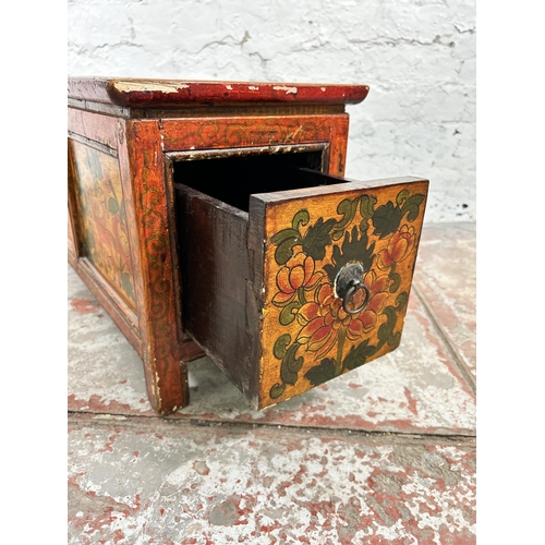 49 - A Tibetan style hand painted wooden dowry chest - approx. 35cm high x 65cm wide x 29cm deep