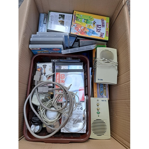 677 - A box containing various PC software, games and accessories