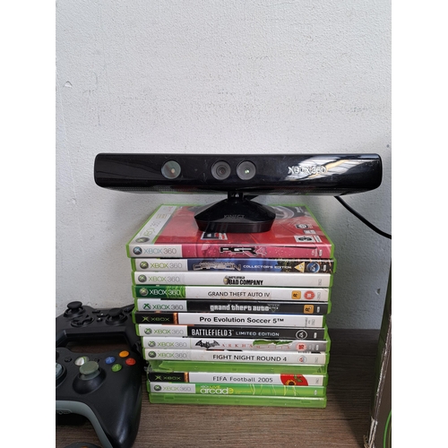 683 - Two Xbox 360 consoles, one boxed and one unboxed with Kinect games and accessories