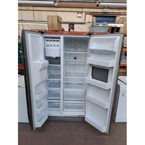 715 - A Samsung twin door freestanding fridge freezer with water/ice dispenser and fridge hatch - approx. ... 