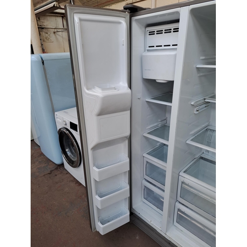 715 - A Samsung twin door freestanding fridge freezer with water/ice dispenser and fridge hatch - approx. ... 