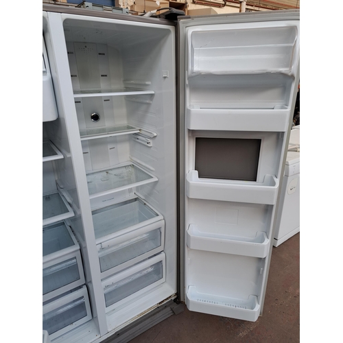 715 - A Samsung twin door freestanding fridge freezer with water/ice dispenser and fridge hatch - approx. ... 