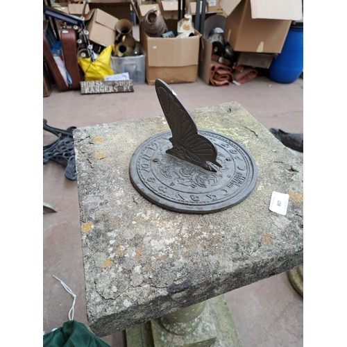 807 - A cast stone and metal pedestal sun dial - approx. 85cm high