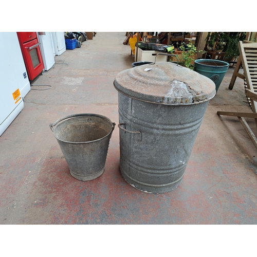 815 - Two galvanised items, one bucket and one bin