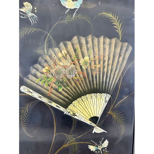 511 - An early 20th century Oriental black lacquered and hand painted three section folding fire screen - ... 