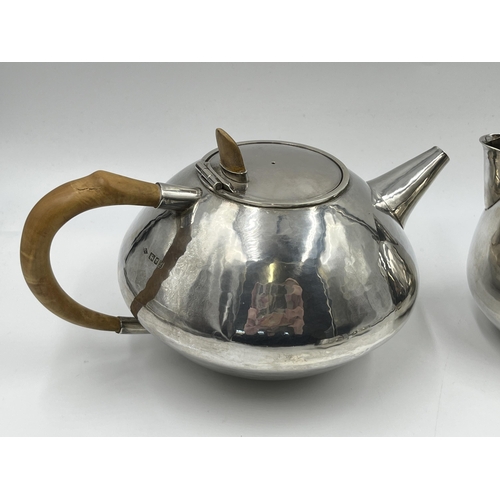 2300 - A Philip Lowery (Son-in-law and pupil of Dunstan Pruden) hallmarked London silver five piece tea set... 