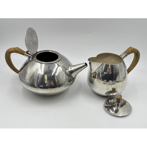 2300 - A Philip Lowery (Son-in-law and pupil of Dunstan Pruden) hallmarked London silver five piece tea set... 