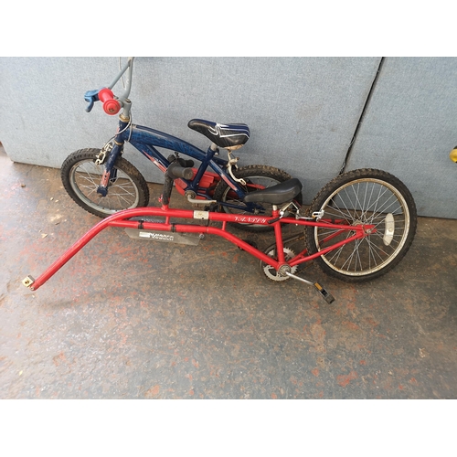 729 - Three children's bike, one unicycle with stabilisers, and two others