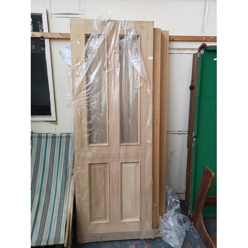 750 - Four fire doors to include Howdens four panel glazed oak etc.