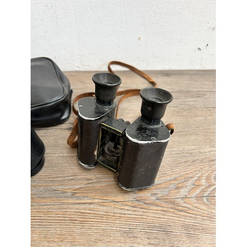 601A - Two items, one pair of G. P. Goerz Trieder binocle 9 x WWI German issued binoculars and one pair of ... 