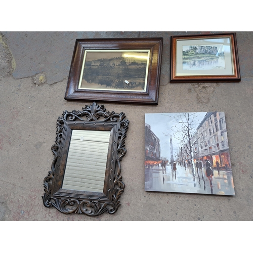 839 - A collection of framed pictures and mirrors to include gilt framed etc.