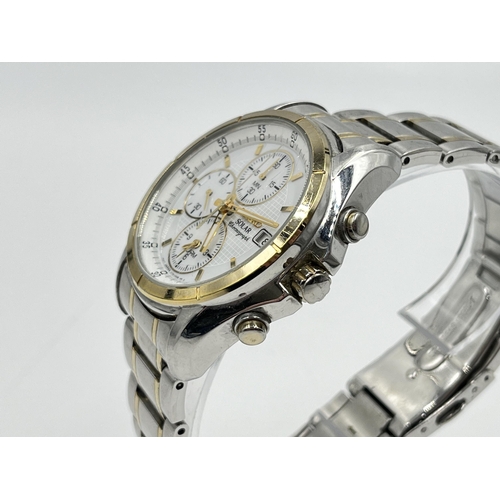 A boxed Seiko Solar chronograph men's wristwatch - ref. no. V172-0AB0