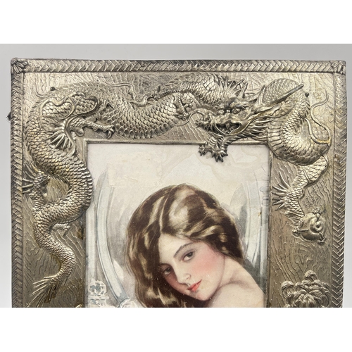 2301 - A vintage white metal photo frame with dragon design - approx. 37cm high x 24cm wide