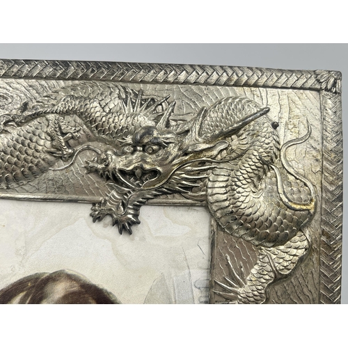 2301 - A vintage white metal photo frame with dragon design - approx. 37cm high x 24cm wide