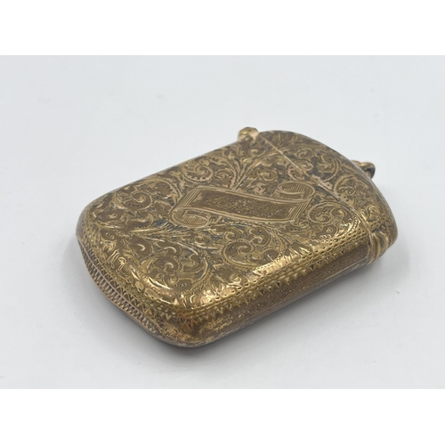 2307 - A Victorian William Neale hallmarked Birmingham silver foliate etched vesta case, dated 1893 - appro... 