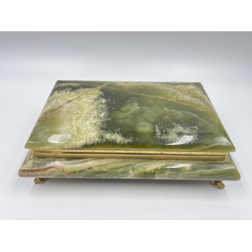 2379 - A 1960s Italian GSE Ottone Garantito onyx cigarette box - approx. 6cm high x 20cm wide x 14cm deep