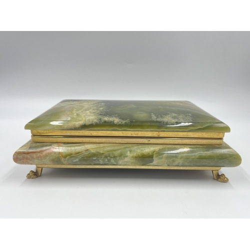 2379 - A 1960s Italian GSE Ottone Garantito onyx cigarette box - approx. 6cm high x 20cm wide x 14cm deep