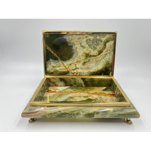 2379 - A 1960s Italian GSE Ottone Garantito onyx cigarette box - approx. 6cm high x 20cm wide x 14cm deep