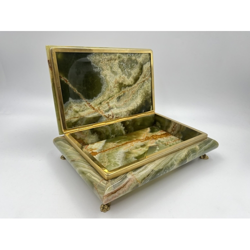 2379 - A 1960s Italian GSE Ottone Garantito onyx cigarette box - approx. 6cm high x 20cm wide x 14cm deep