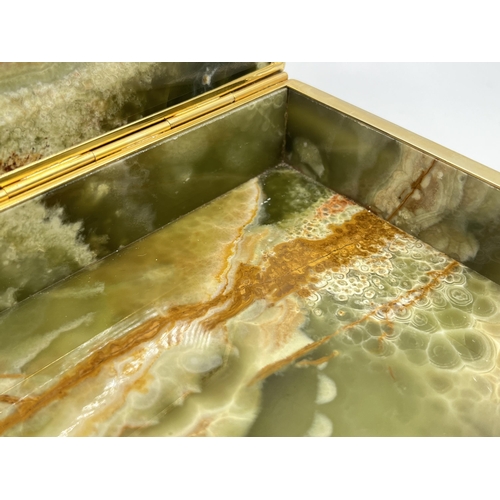 2379 - A 1960s Italian GSE Ottone Garantito onyx cigarette box - approx. 6cm high x 20cm wide x 14cm deep