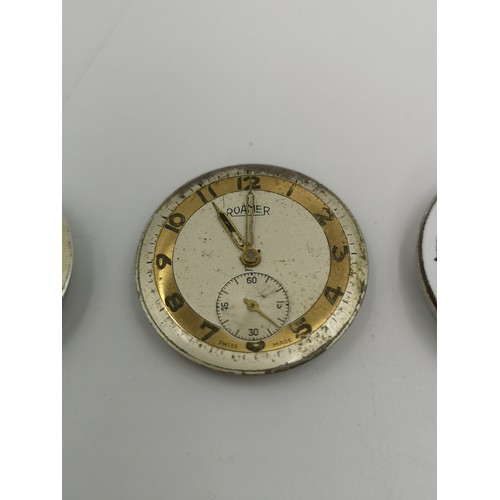 2299 - Three early/mid 20th century Swiss made mechanical wristwatch movements and dials, two Roamer and on... 