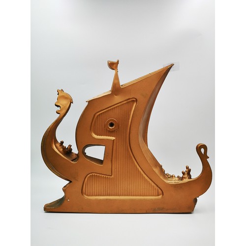 297 - A 1971 Fraser Art Copper Collection Viking Drakkar PVC ship wall plaque - approx. 34cm high x 39cm w... 