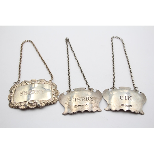 2264 - Three hallmarked .925 silver decanter labels - approx. gross weight 42g