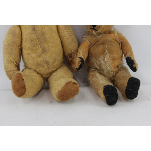 414 - Two vintage yellow mohair jointed teddy bears