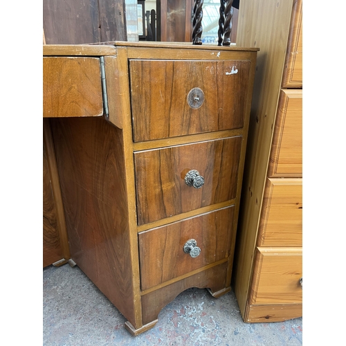 155 - An Art Deco style walnut bow fronted desk