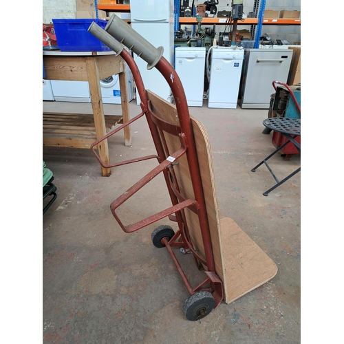 805 - A cast iron and wooden sack truck