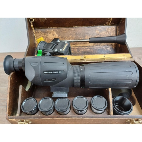 573 - A cased Sky/Field spotting scope with Orthos 20X, 30X, 40X, 50X and 60X lenses and Cullmann tilt hea... 