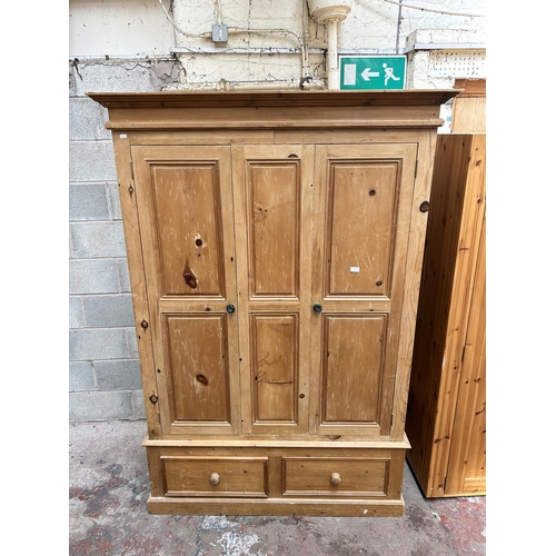 1 - A Victorian style pine double wardrobe - approx. 204cm high x 138cm wide x 65cm deep