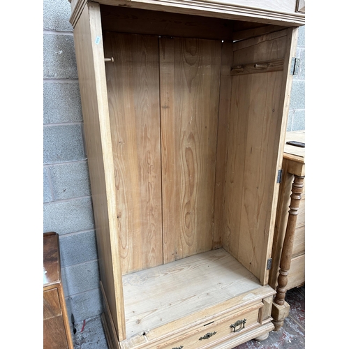 11 - A Victorian pine mirror door wardrobe - approx. 204cm high x 110cm wide x 63cm deep