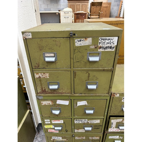 121 - A green painted metal twelve drawer index filing cabinet - approx. 132cm high x 52cm wide x 51cm dee... 