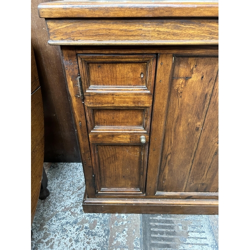 139 - A 19th century style reclaimed pine twin pedestal desk with black leather writing surface - approx. ... 