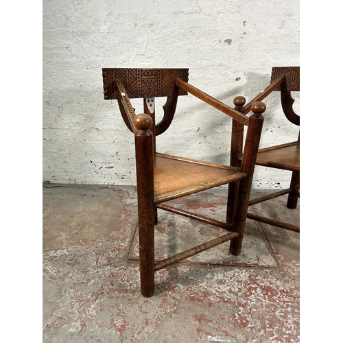 16 - A pair of 19th century hand carved oak turner's chairs