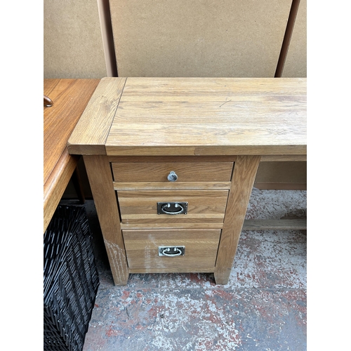 180 - A modern solid oak office desk - approx. 76cm high x 150cm wide x 50cm deep