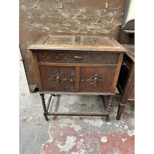 85 - A 1920s/1930s Fullotone carved oak gramophone cabinet with fitted gramophone