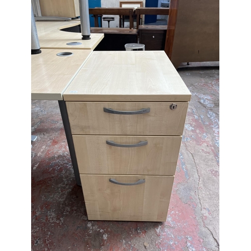 61 - A modern beech effect office desk and three drawer filing cabinet - approx. 72cm high x 160cm wide x... 