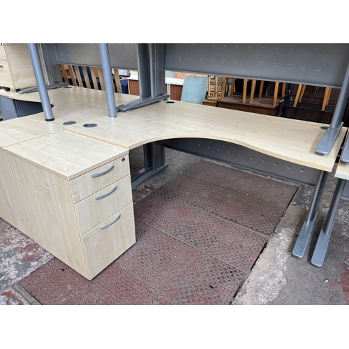 63 - A modern beech effect office desk and three drawer filing cabinet - approx. 72cm high x 160cm wide x... 