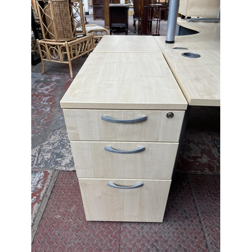 63 - A modern beech effect office desk and three drawer filing cabinet - approx. 72cm high x 160cm wide x... 